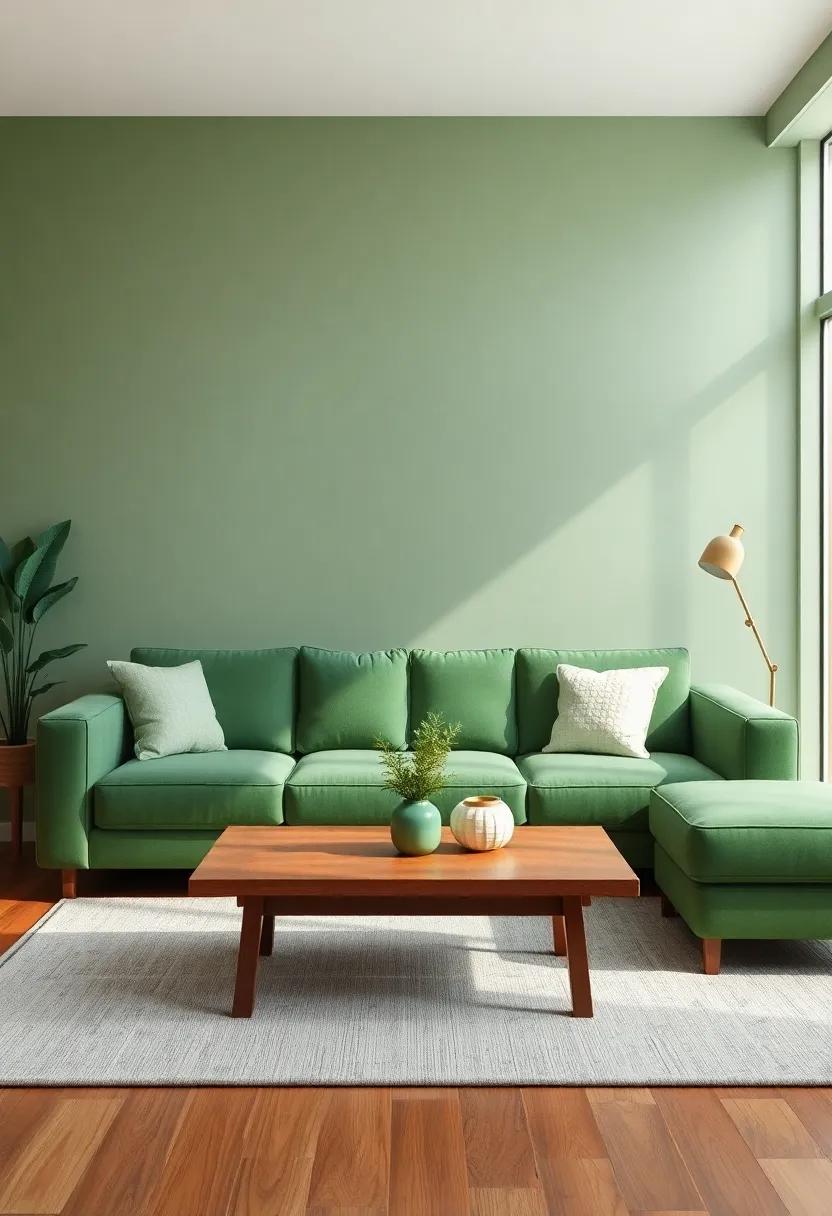 Furniture Arrangement: ⁤Place ​the green couch facing your‍ wood coffee table for a sociable seating arrangement ‌that encourages conversation
