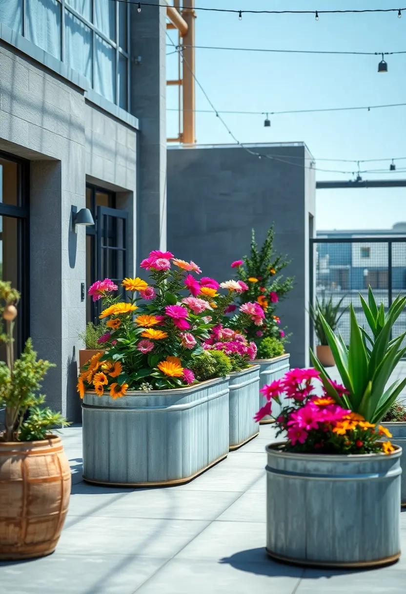 Vibrant Pop of ⁢Color: Experience the ‍joy of bold ‍floral displays bursting from galvanized metal containers, bringing life to otherwise stark​ industrial environments