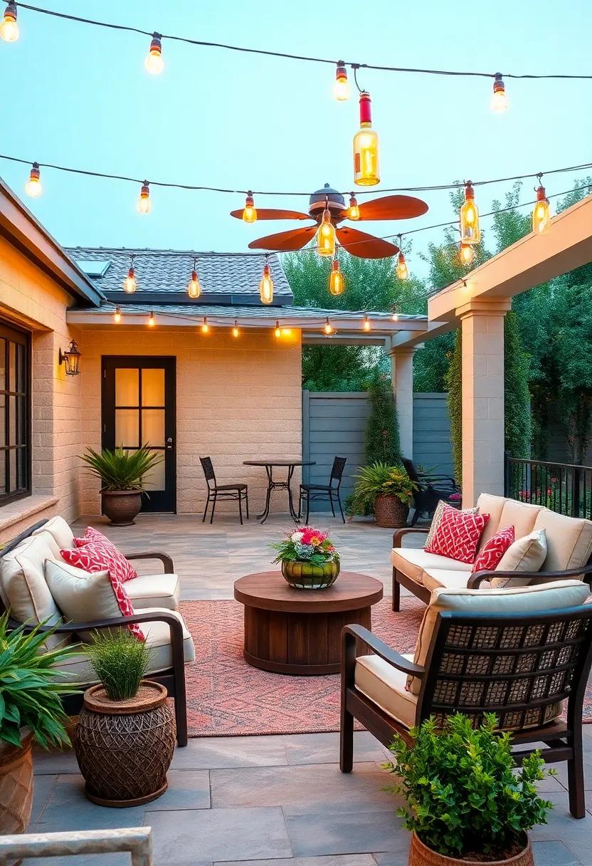 Outdoor Reel: Create a Charming Atmosphere with Vintage Wine Bottle Lights Hung above the Seating Area