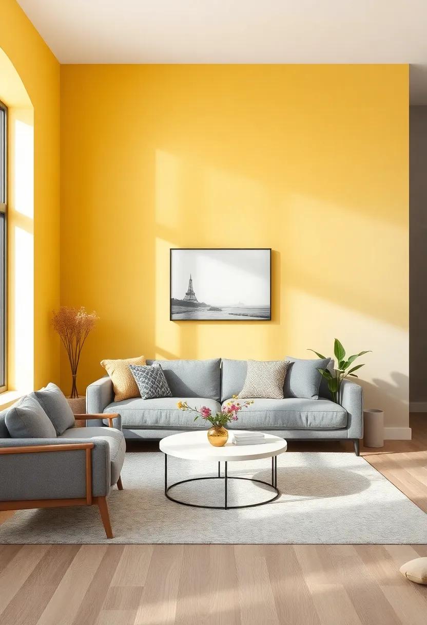Marigold yellow and Cool ⁣Gray: for a sun-kissed​ feel, use a marigold⁤ yellow contrasted with cool​ gray, making‌ the room feel⁤ bright and welcoming