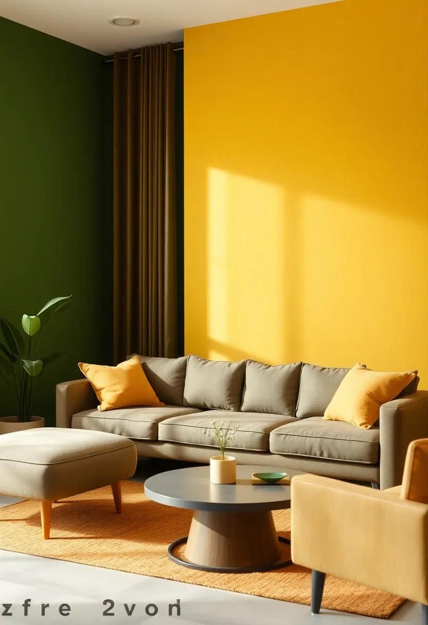 Olive Green ​and ⁢Mustard Yellow: Bring a ⁢touch of ​sunshine⁣ to earthy ‍olive ‍green with the cheerful burst of ‍mustard yellow, perfect for a lively living room