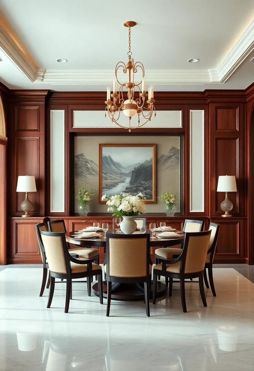 Exquisite Elegance: Discover ⁢a⁣ dining room‌ adorned with rich ⁢mahogany cabinetry, creating a warm and inviting atmosphere ideal for formal gatherings