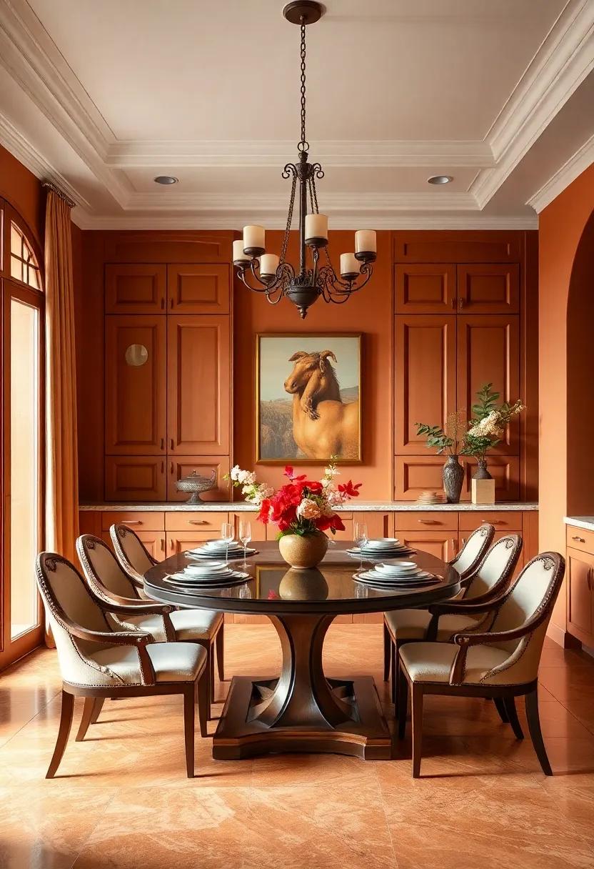 Mediterranean Inspiration: Step into a ⁣dining space that features hand-painted⁤ cabinetry ‌and warm terracotta​ hues, reminiscent of⁢ sun-kissed Mediterranean villas