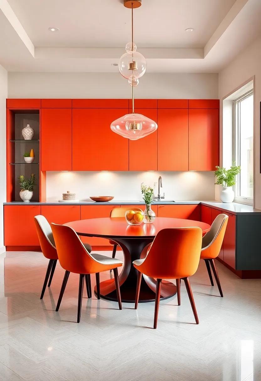 Mid-century Modern: Step into a dining room‍ that celebrates mid-century design with sleek, retro-inspired cabinetry and a bold color palette