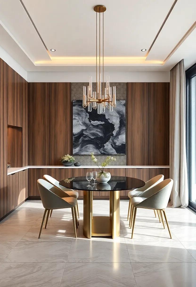 luxe Textures: Unveil a dining room ⁤that uses a ⁣mix of ⁢textured‍ cabinetry​ materials, from matte finishes to glossy highlights, ‍creating visual intrigue and ⁢depth