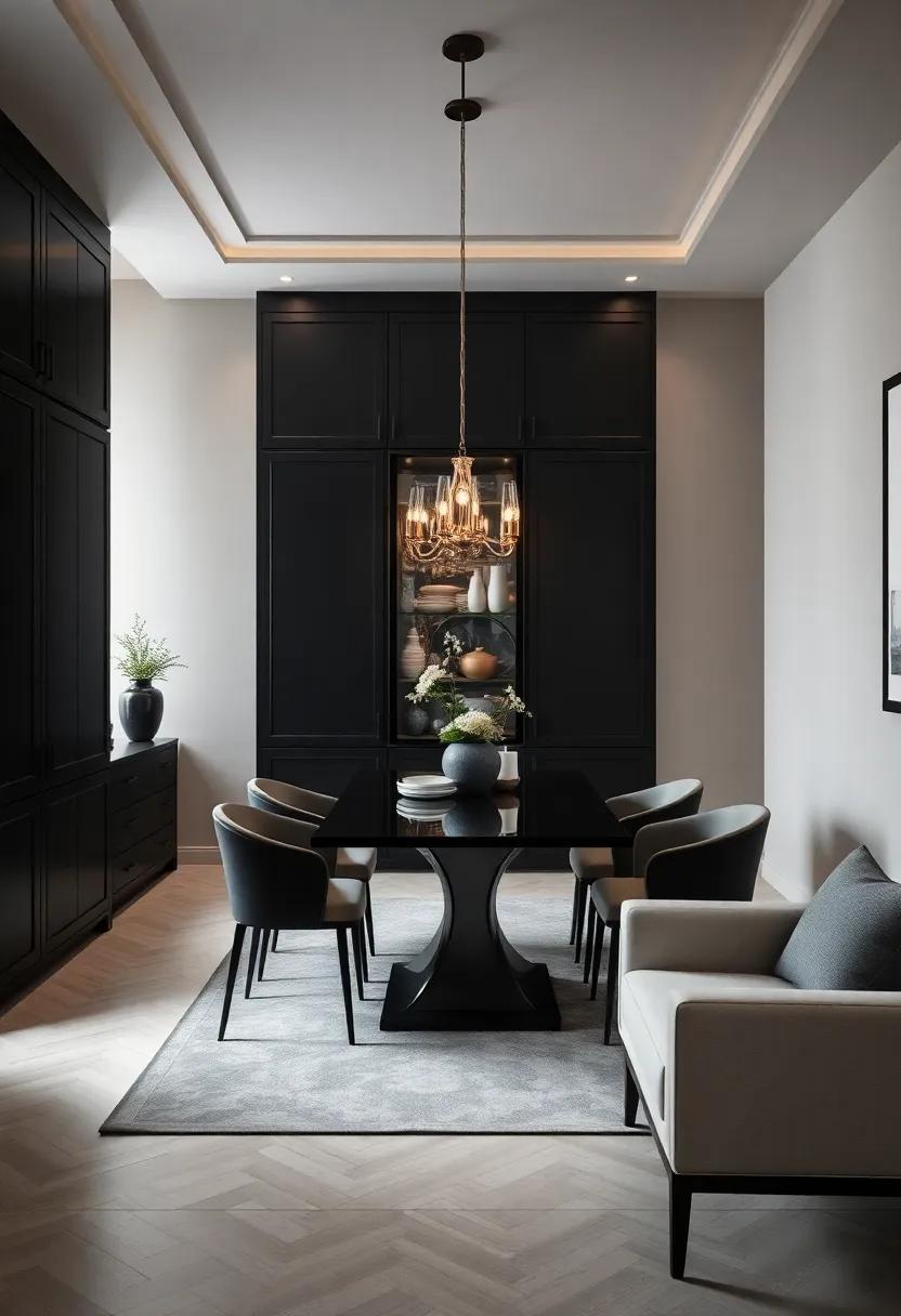 Art Deco Glamour: Uncover‍ a luxurious dining room that showcases bold ‌geometric cabinetry and opulent finishes, ‌channeling the ⁤timeless ​elegance of the​ Art Deco era