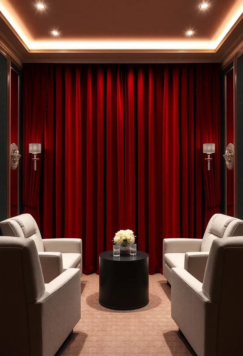 The Velvet Vault: Rich red velvet curtains highlighted by gleaming silver fixtures bring classic Hollywood⁣ glamour to life