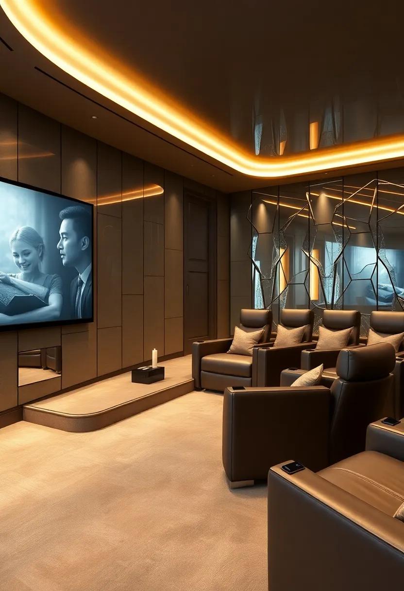 Reflective ⁤Paradise: ‌A⁣ mirrored wall accent adds⁤ depth to this theater, ensuring that even the smallest details gleam under ⁣soft lighting