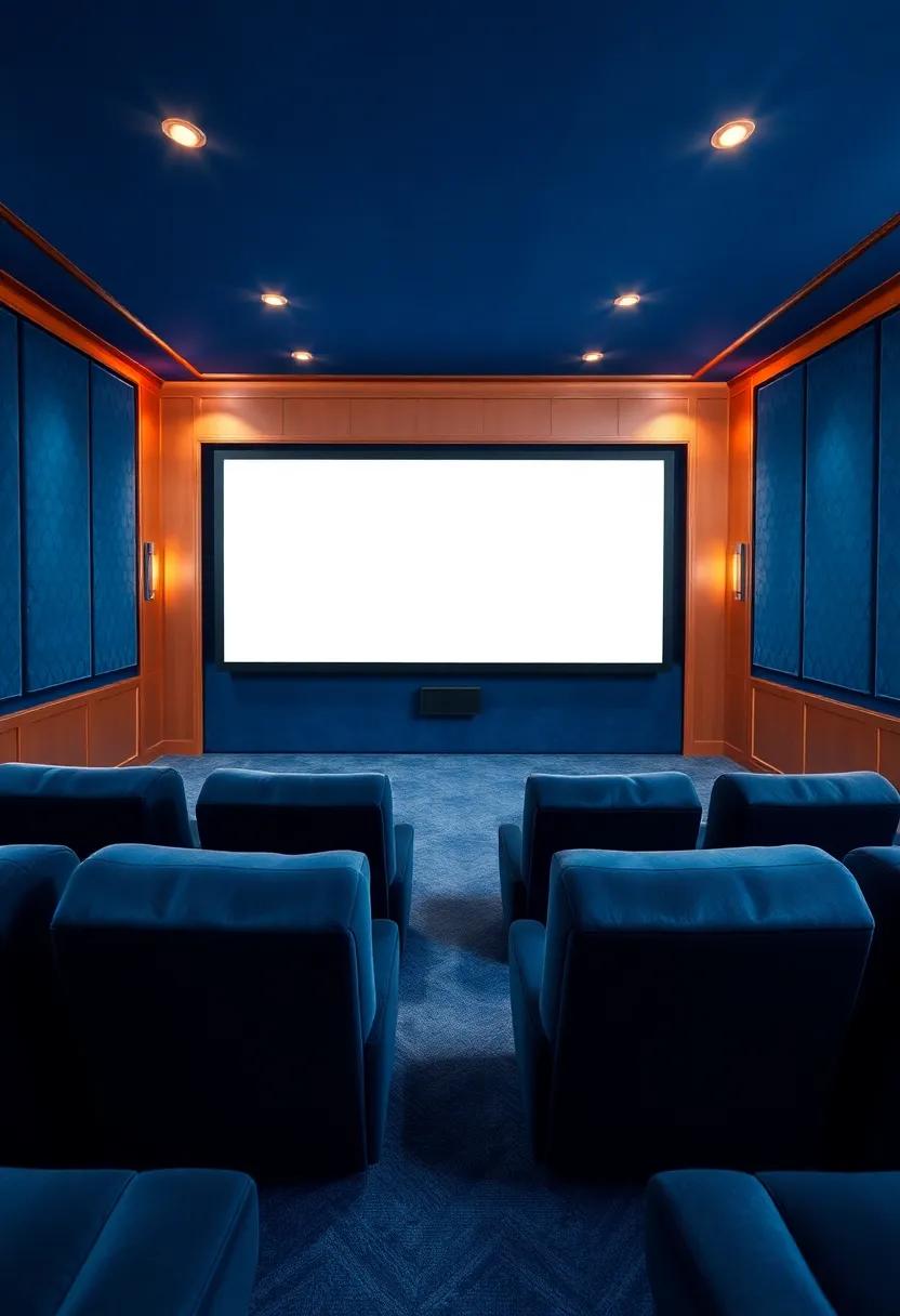 The Copper Cinematic Experience: Rich copper accents frame the screen and complement the deep blue velvet,⁤ pushing the aesthetic ⁣to​ new heights