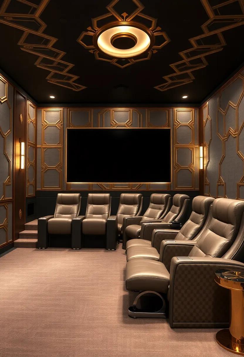 Alluring Art Deco: An homage to the 1920s, this theater features geometric metallic⁣ patterns and opulent gold and silver decor that spark nostalgia