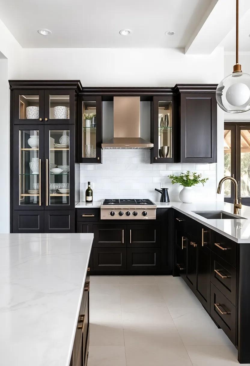 Bold Contrast: ⁣Pair dark wood‍ or painted glass-front cabinets​ with⁢ lighter countertops ⁣for⁣ a striking contrast that commands attention and adds visual drama