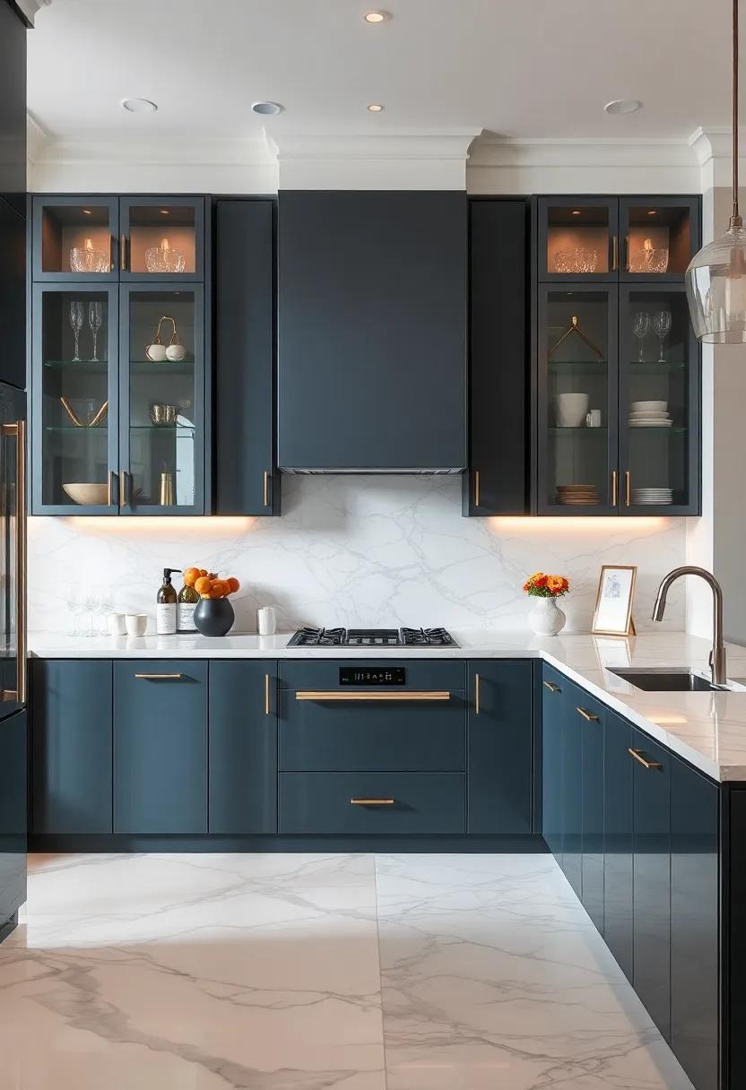 glass and Marble Fusion: Pair your glass-front cabinets with⁣ sleek marble countertops for an elegant contrast⁣ that adds refinement and ⁣a touch of opulence to​ your kitchen ​space