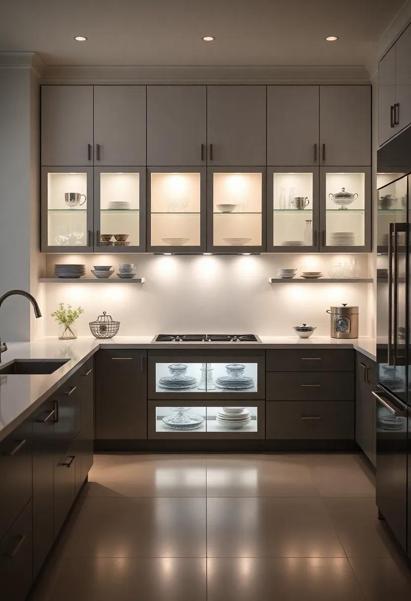 Inside Lighting Magic:⁤ Enhance the allure of your glass-front cabinets with LED interior lighting ​to‌ spotlight fine china and⁢ glassware, creating a captivating ambiance ⁤in ​the kitchen