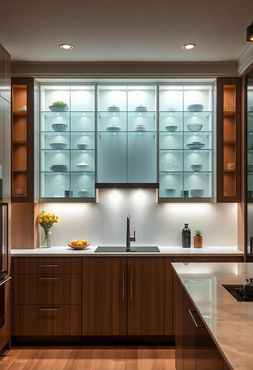 Layered lighting: Incorporate layered lighting solutions above and ‌within glass-front cabinets, creating a dynamic ⁢kitchen atmosphere ⁢that enhances the beauty of your displays