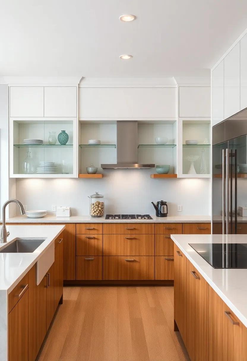 open Shelving Drama: Opt for tall ​glass-front ⁣cabinets that provide ‌an elegant backdrop for decorative items, making the kitchen an ⁢artful display of personal treasures