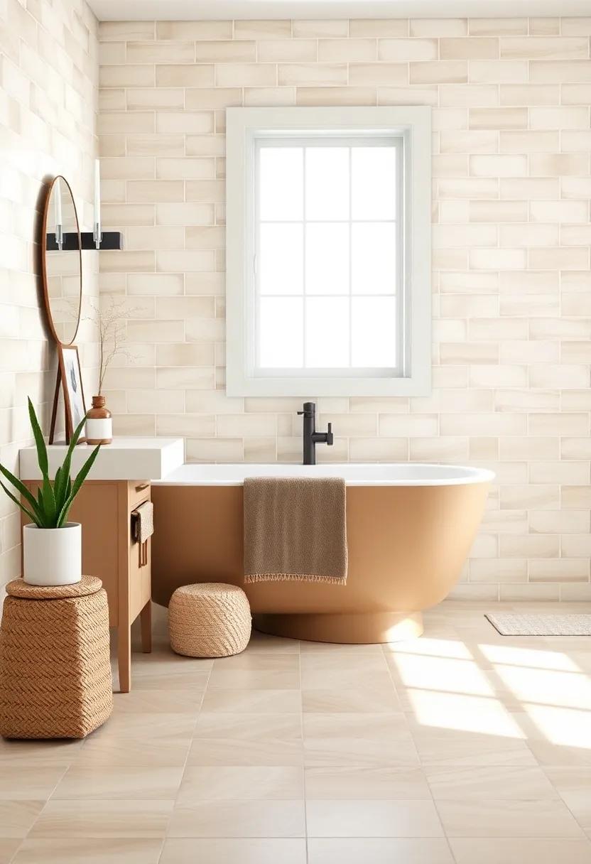 Earthy Tones:⁤ Embrace⁤ warm beige and taupe subway tiles‍ that provide a comforting‍ foundation⁢ for a modern ⁤farmhouse bathroom filled with handcrafted decor