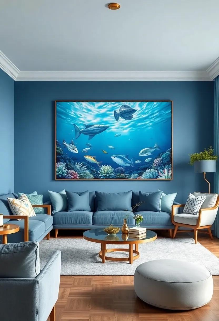 Marine Life Artwork: Hang ocean-themed paintings or prints, featuring serene underwater scenes or majestic ⁢sea creatures for a focal point