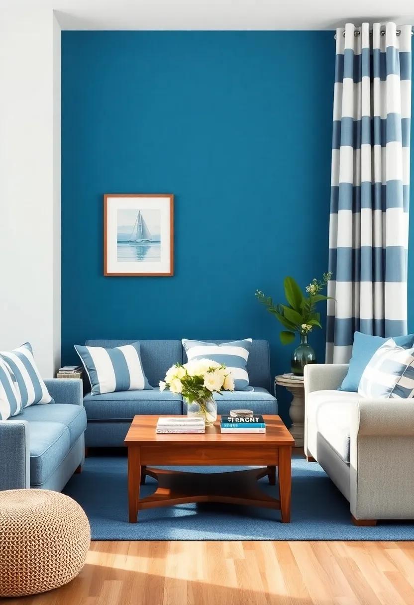 Nautical Stripes: Incorporate striped cushions‌ or curtains in various blues ‍and whites to create a chic ⁤nautical look that brings the ocean indoors