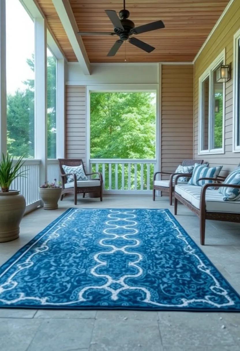 Outdoor Rugs: Layer with durable, stylish rugs that define areas and enhance comfort underfoot