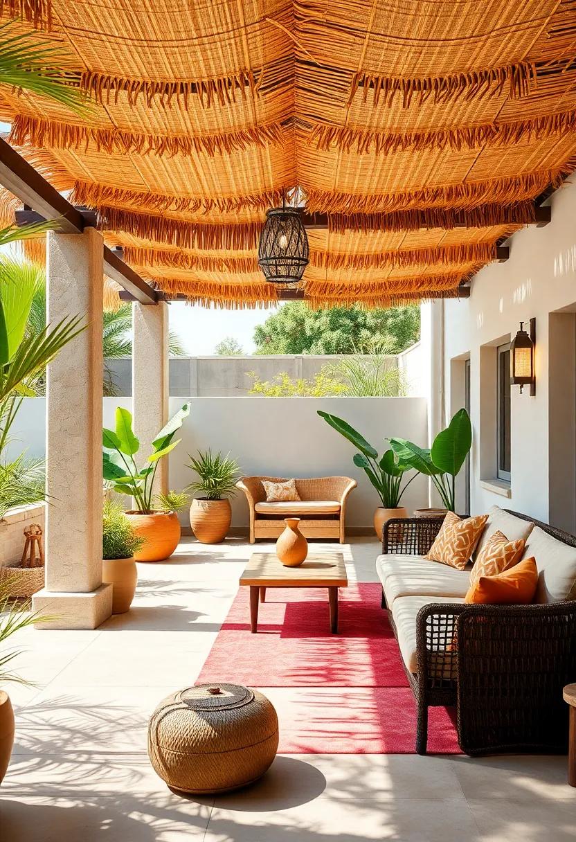 Create a thatched pergola‍ for a whimsical touch and some much-needed shade for sunny days