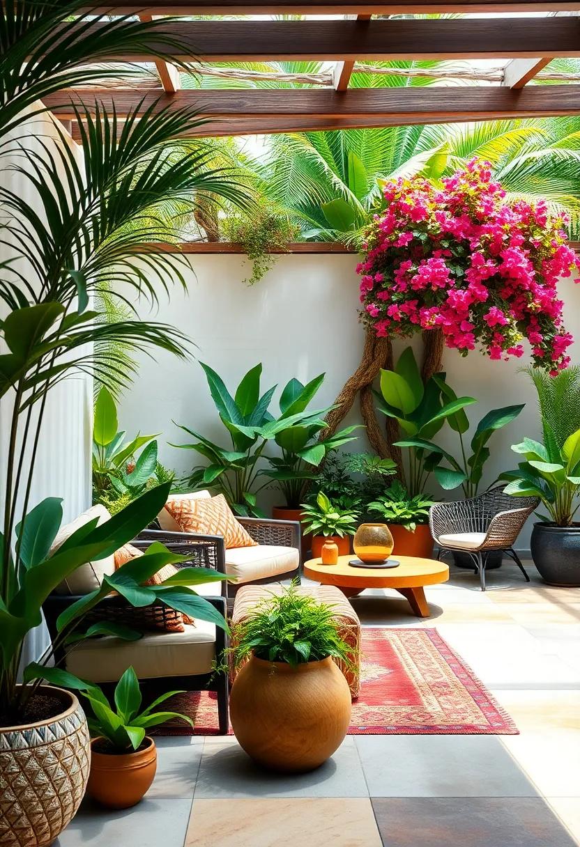 Embrace nature ⁤with lush ​potted⁢ plants creating ⁣a vibrant backdrop for your patio space