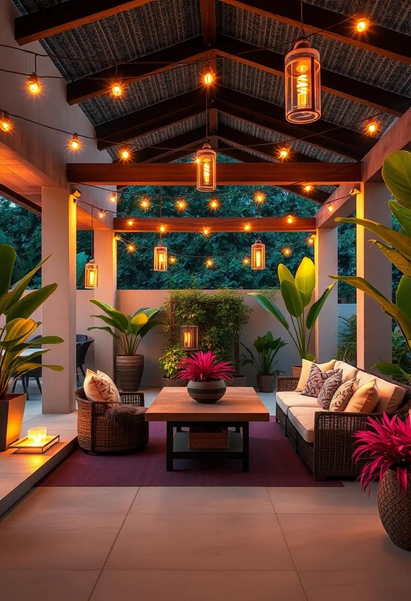 Hang string lights‍ or lanterns to illuminate your space and create a magical evening​ atmosphere