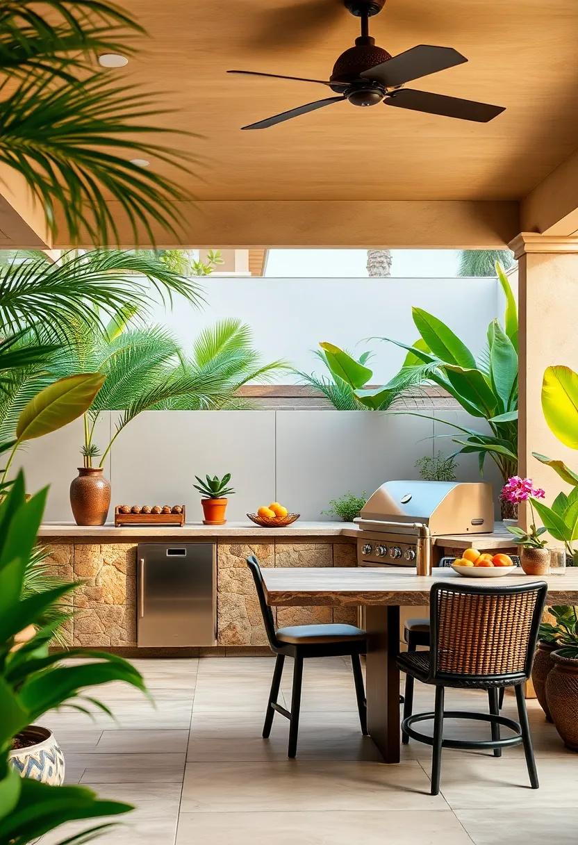 Include an outdoor⁢ kitchen with a stylish grill ⁢for entertaining and cooking in your tropical ‍retreat