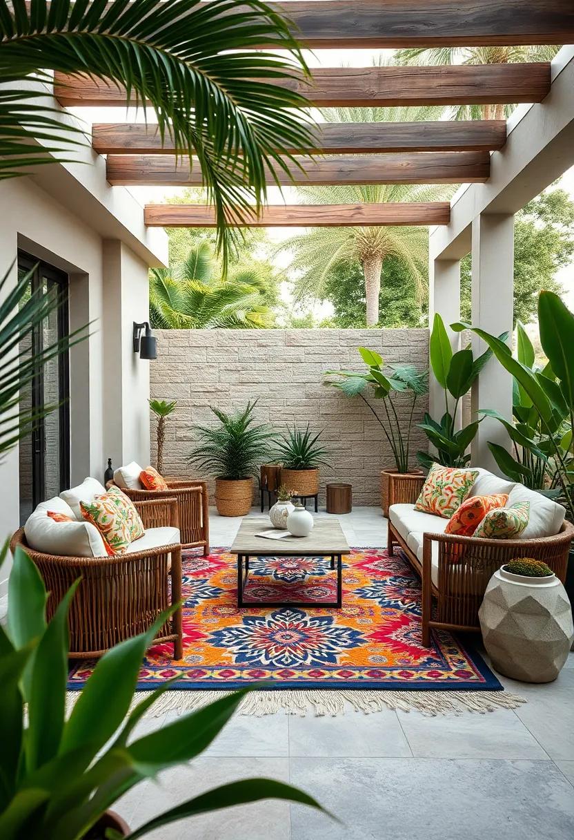 Incorporate an outdoor rug with bold, colorful ​patterns to define your⁤ seating area and enhance comfort