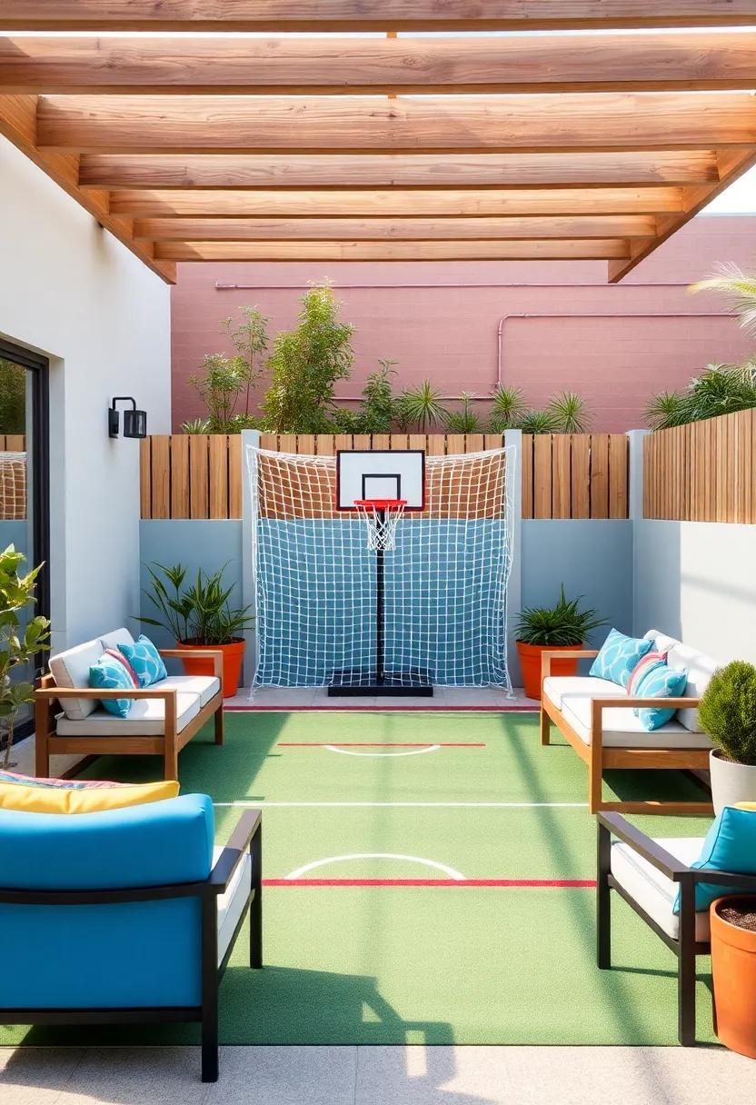Sports Central Setup: Transform⁢ a section of your ​patio into a​ mini sports court,⁣ complete with a ⁢small basketball hoop or soccer net, surrounded by ⁤casual seating for⁣ spectators