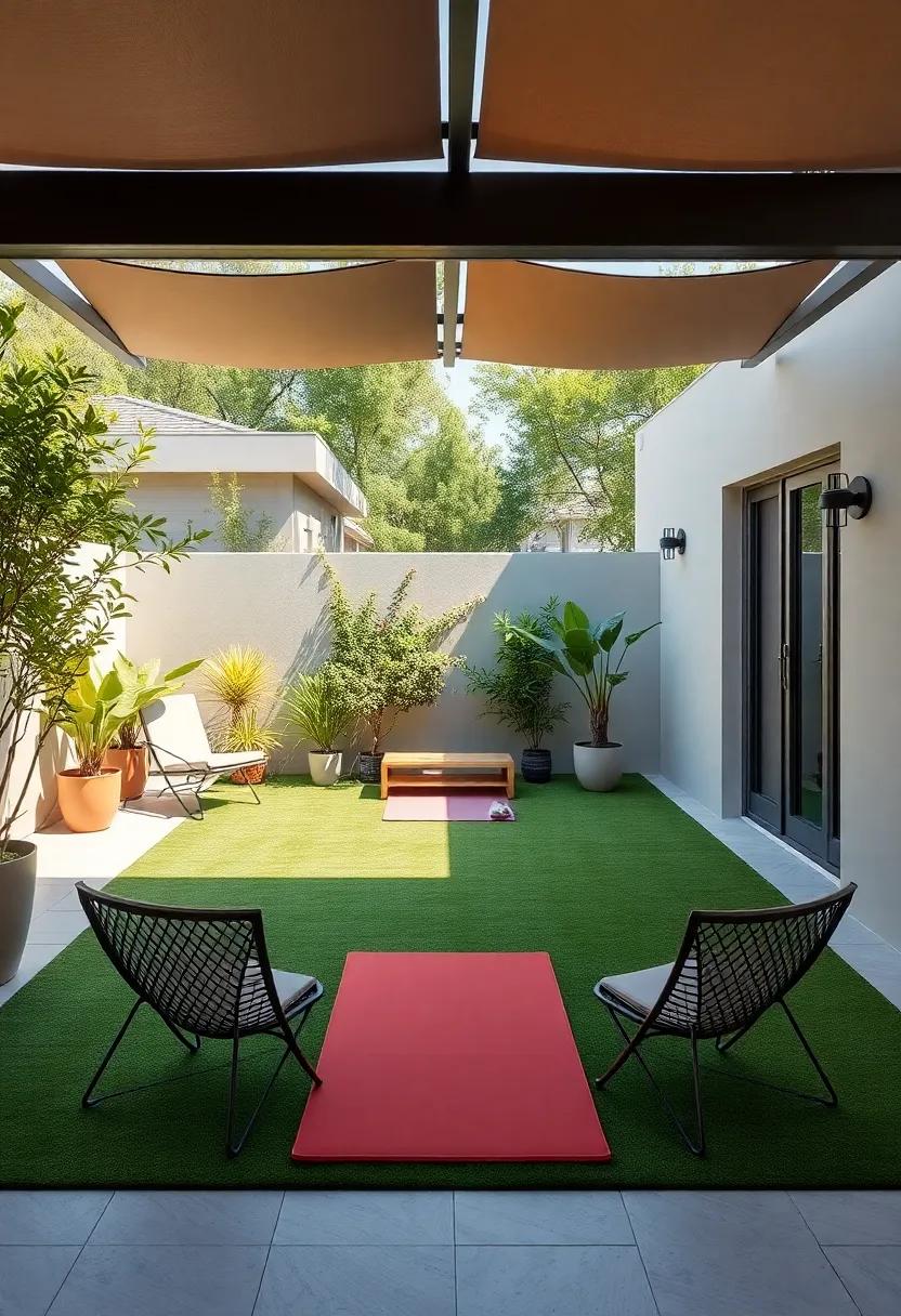 Outdoor Gym & play Zone: Combine physical fitness with ‍play by integrating a small yoga area​ with soft mats and kid-friendly exercise⁤ equipment, complete with ‌shaded chairs for relaxation