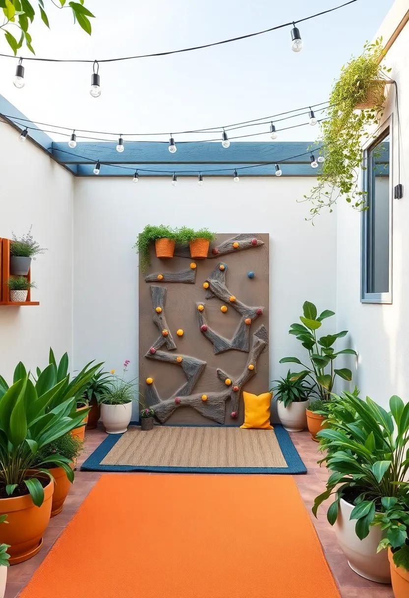Nature Explorer's Nook: Incorporate a‍ miniature climbing wall with soft landing mats amid potted plants, creating an adventurous space for young explorers while keeping adults relaxed nearby