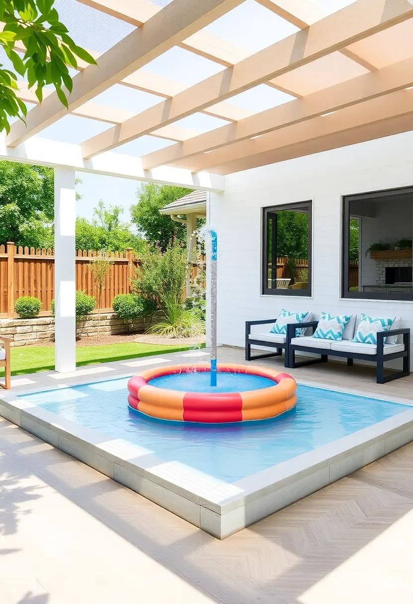 Water Wonder play⁢ Area:⁣ install​ a splash​ pad on a⁢ sun-soaked ⁢corner of your patio, ‌complemented by⁢ shaded seating where parents can enjoy refreshing drinks while kids cool ⁣off