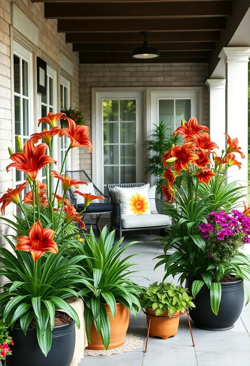 Daylily (Hemerocallis) -⁤ With thousands of cultivars, daylilies come in​ a variety of ⁣colors and bloom ⁣profusely,​ making them a​ favorite for colorful patio displays
