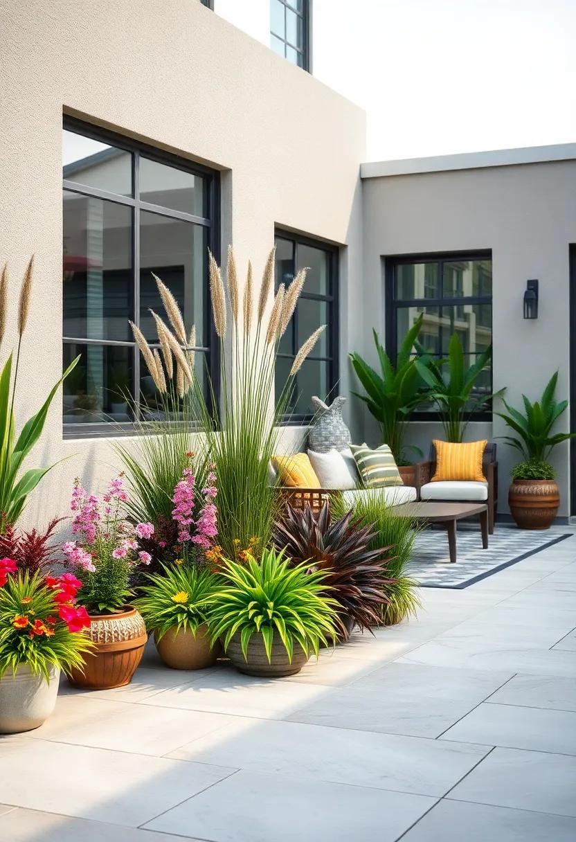 Ornamental Grasses (Various species) - These provide movement⁢ and texture to your patio, with varying heights and colors to⁢ create a layered look