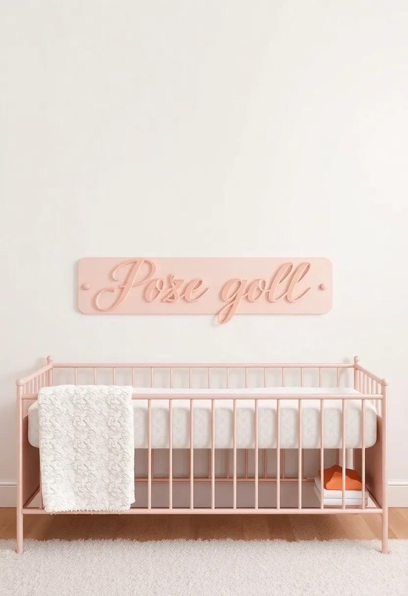 Personalized Touch: Create⁢ a name plaque in rose gold script for a personalized feel that reflects your⁤ baby’s identity