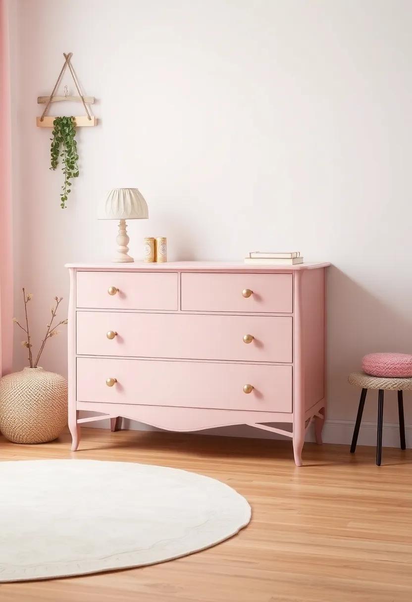 Charming Dresser: Find a vintage dresser painted in soft hues and accented with rose gold knobs for a ⁢stylish storage solution