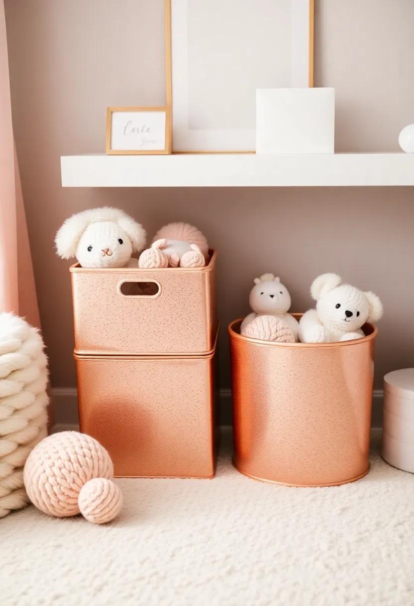 Glittering Accessories: add decorative boxes or storage bins in rose‌ gold to keep toys organized while looking‌ chic