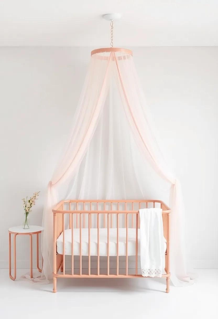 Magical Canopy: Install a rose gold canopy over the crib to bring a dreamy, fairy-tale element into the space