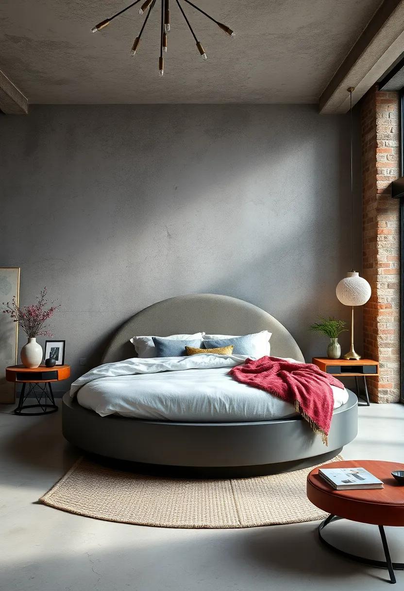 Urban⁣ Loft: ⁣Channel‍ an industrial vibe with a ‌round bed featuring raw materials⁤ like metal ⁢and concrete, paired with sleek accents that echo the energy of a bustling city