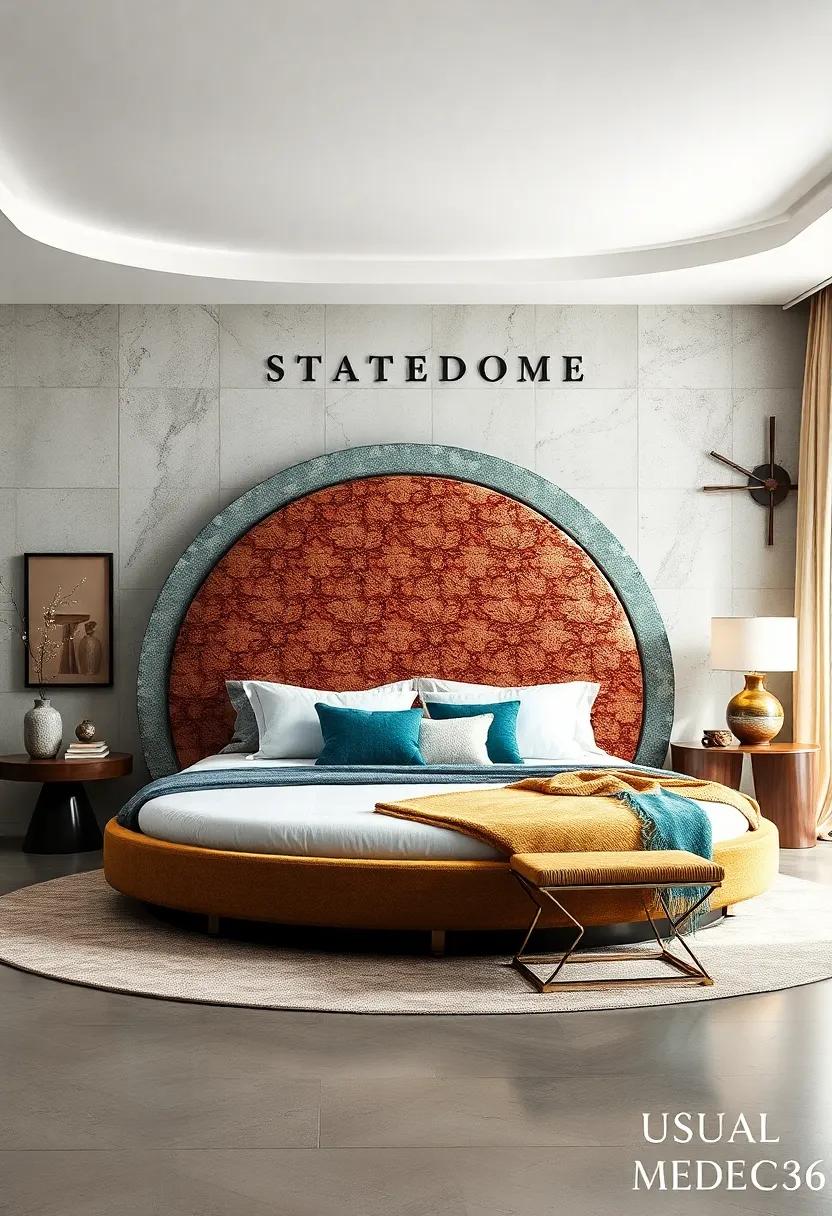 The Statement ⁢Piece: Opt for a ⁣dramatic round bed with‍ an ​oversized headboard dressed in intricate textures‌ and colors, ⁢setting the tone for a bold and inviting bedroom aesthetic