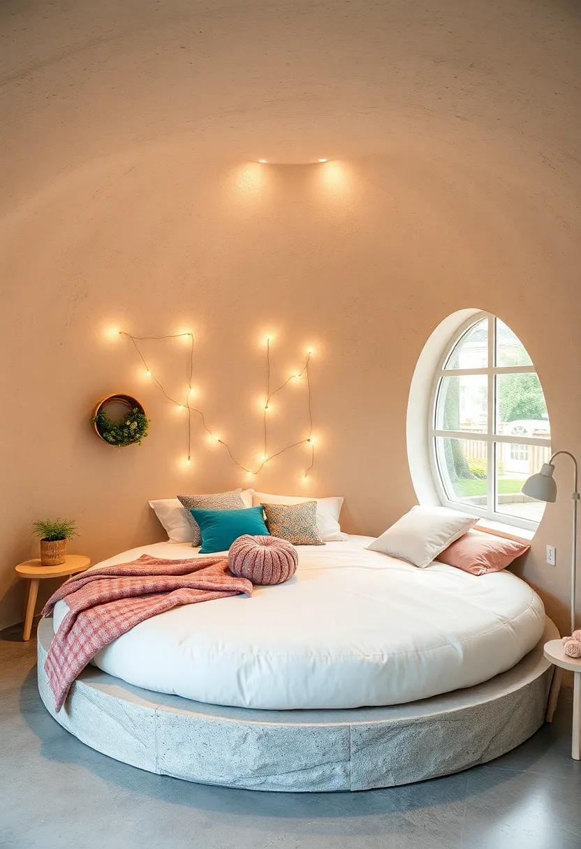 Whimsical Wonderland:⁤ Capture your inner‌ child with a playful round bed featuring​ fairy lights and soft‌ pastel colors, creating a whimsical‍ retreat that feels ⁢like stepping into a⁢ storybook
