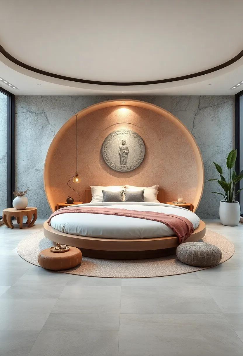 Zen Paradise:⁤ Create a peaceful environment‌ with ⁢a round bed designed for meditation and relaxation, surrounded ‍by soft, ⁤neutral tones ⁢and minimalist‌ decor for ultimate ⁣tranquility