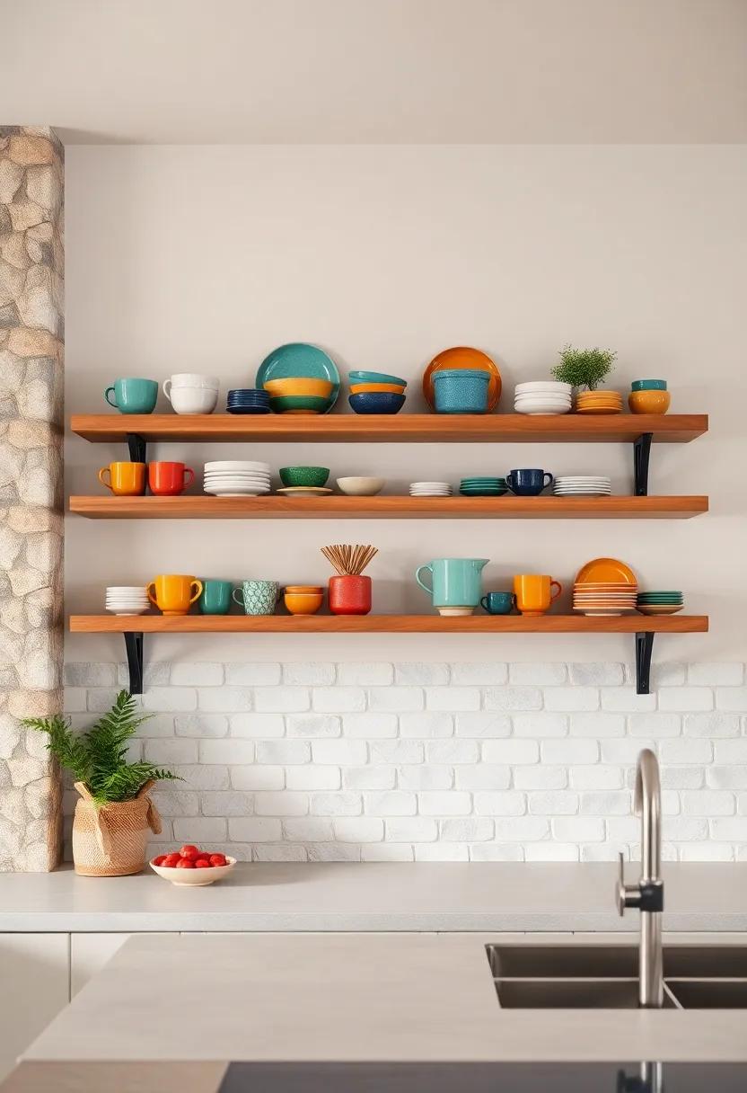 colorful Ceramics: ⁣Showcase your​ favorite colorful ceramic dishes and mugs on open floating shelves, adding ⁤personality and warmth‌ to your kitchen ⁢decor