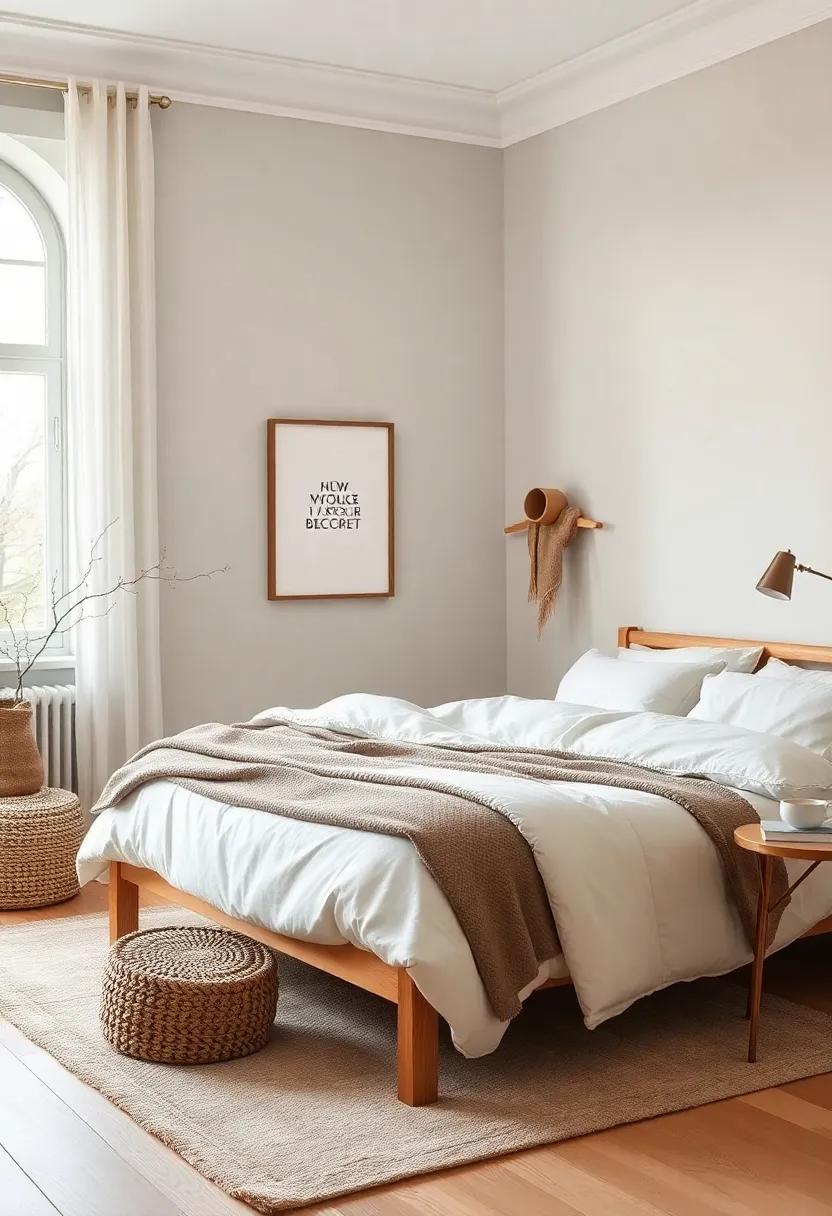 Earthy Color Palette: Choose a calming palette of muted earth tones, soft whites, and cool grays to create a serene bedroom environment