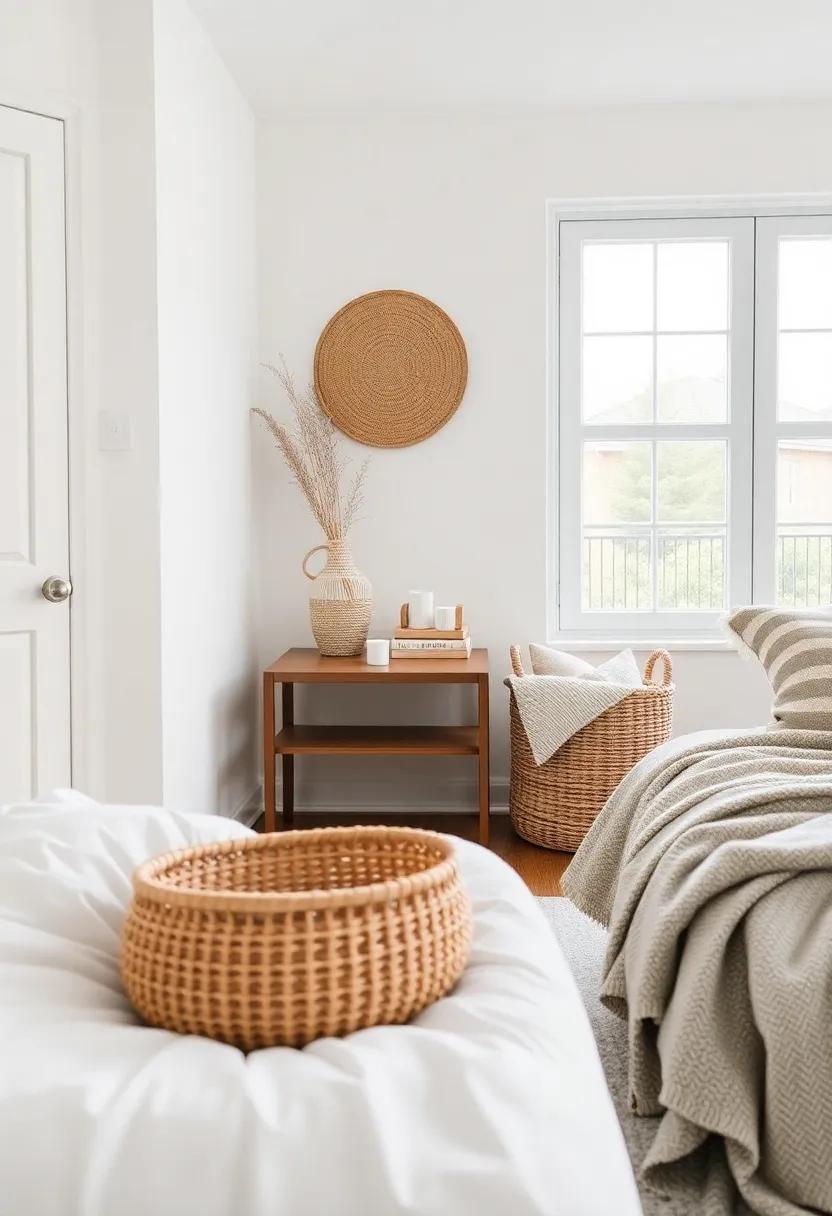 Functional Storage Baskets: Utilize stylish woven baskets for efficient and aesthetic storage solutions that keep your space tidy