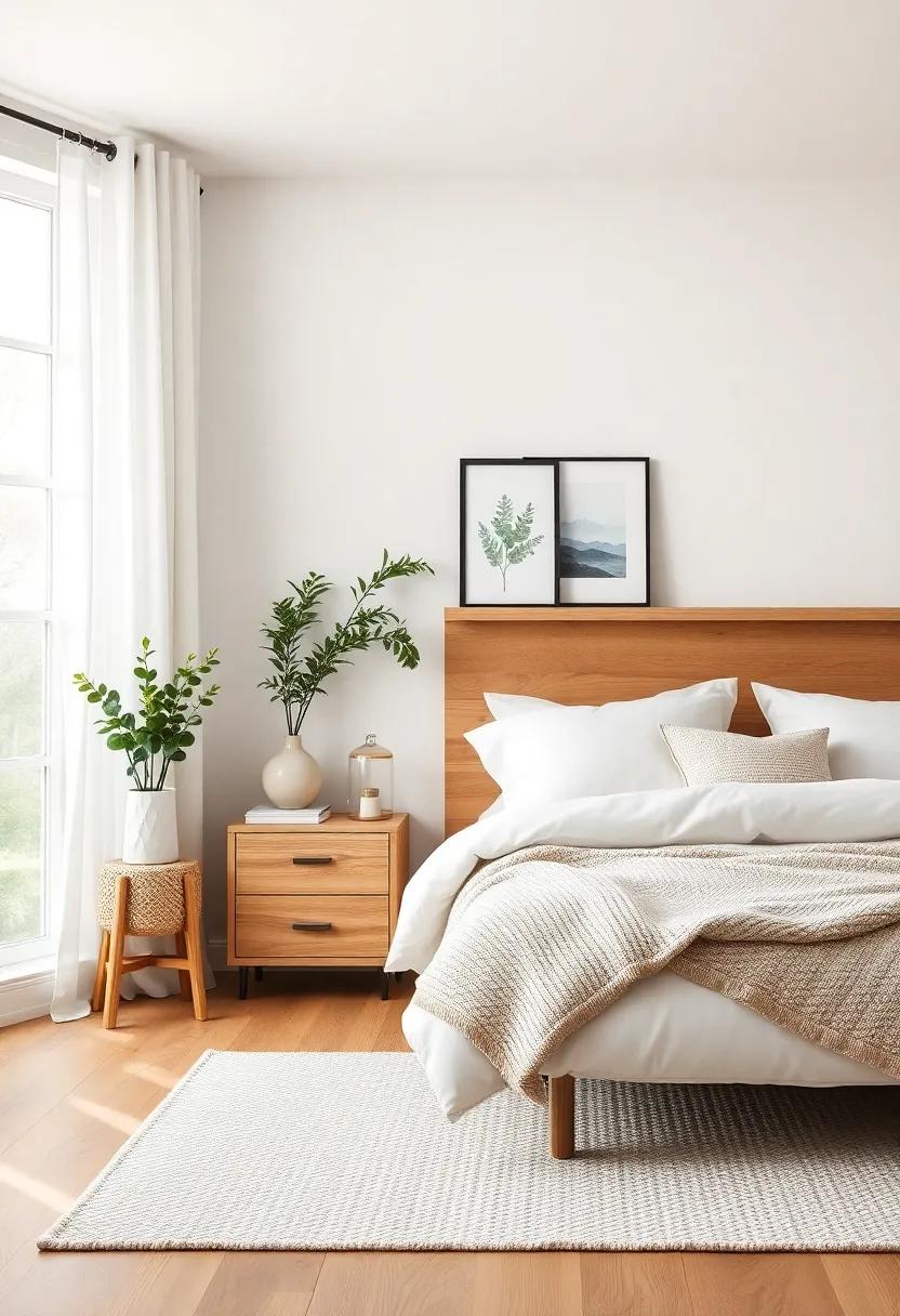 Natural Wood accents: Incorporate natural wood elements, such as nightstands or shelving, to bring warmth and an organic touch to your space