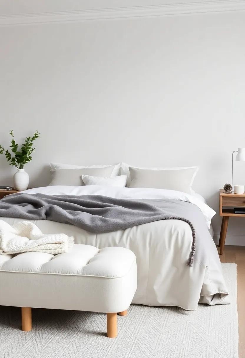 plush Ottoman: Include a soft ottoman at the foot of the bed or as a side table for added comfort and versatility