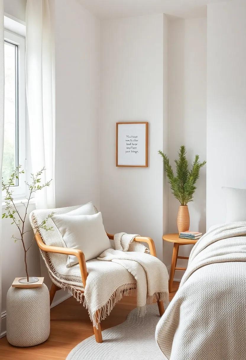 Reading nook: Create a cozy reading corner with a comfortable chair, a small side table, and a soft blanket for quiet moments