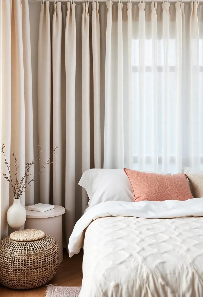 Warm Window Treatments: Choose soft linen curtains to filter light and create a warm, inviting ambiance in your bedroom