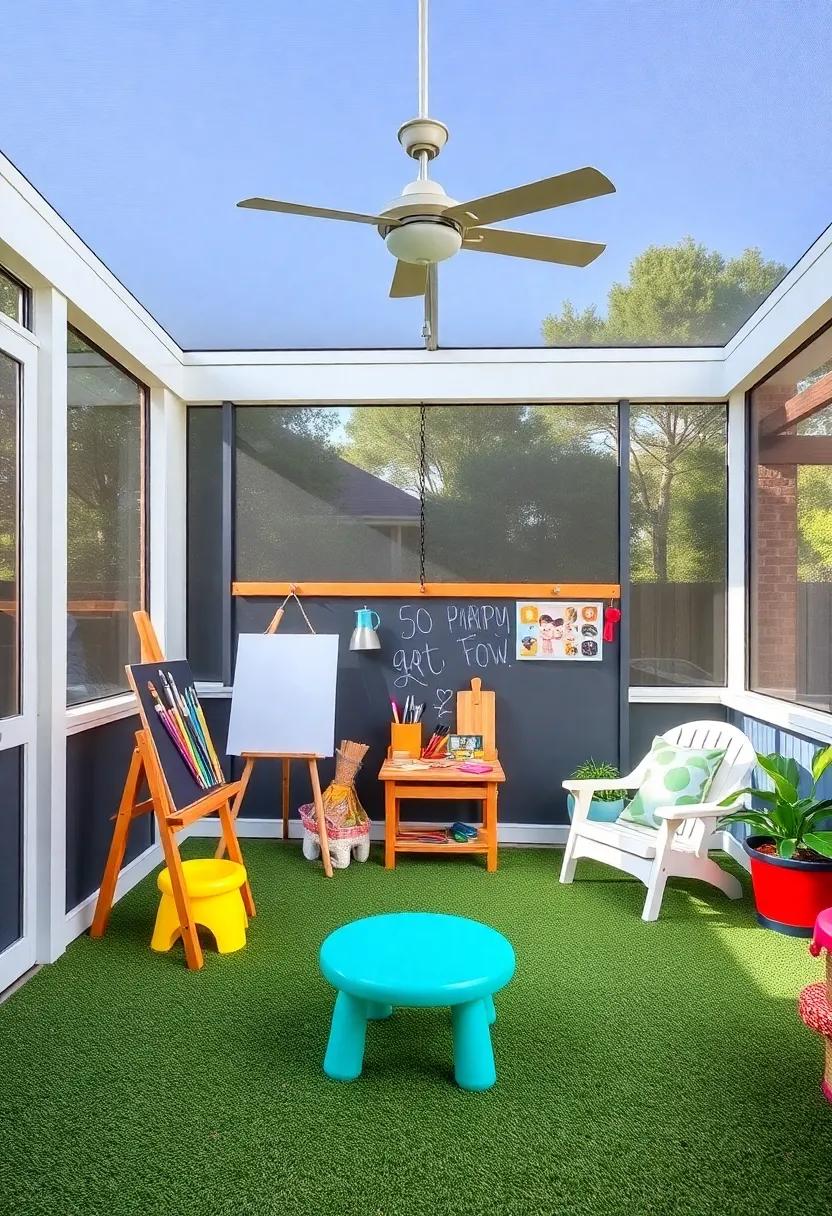 Art Station Delight: create a vibrant ⁣art station complete‌ with ‌easels, art ‌supplies, and a chalkboard wall for endless creative expression alongside⁤ a mini play area